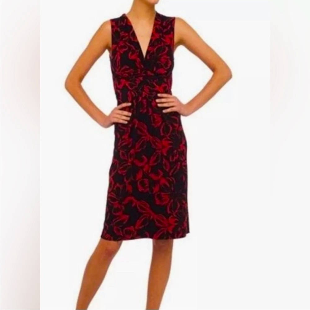Norma Kamali Wrap Dress XL Red Black Stretch Career Church